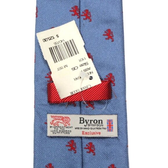 NWT BYRON Blue Royalty Red Lion Crest Nobility Thrones Men's Silk Neck Tie - Picture 3 of 3